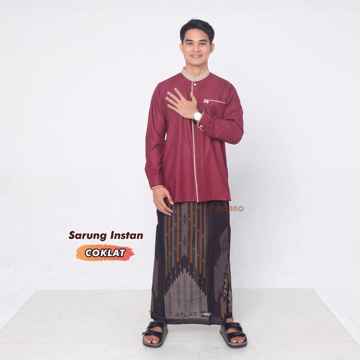 Orizano - Sarung Instan Pria Dewasa Batik Muslim Nyaman Remaja Santri Katun Motif Keren Hitam
