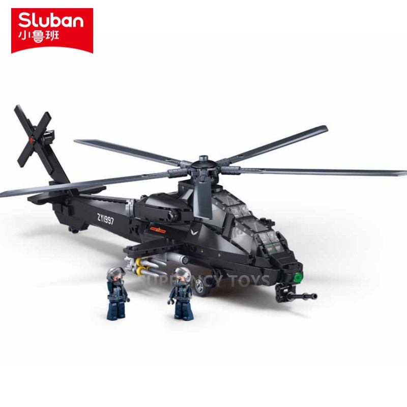 Sluban 419PCS Military Gunship Helicopter Low Altitude Hegemon Model Building Blocks Educational
