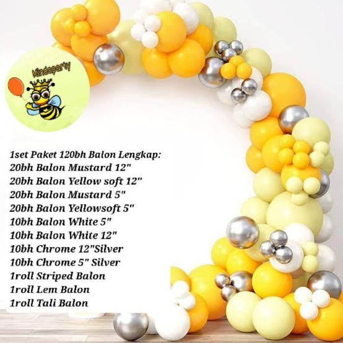 Paket Balon Kuning Mustard Ginger Lengkap dengan Alat Rangkai