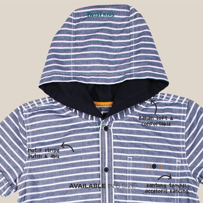 TERLARIS Twist Kids - FIRZIE C, Kemeja Lengan Pendek Motif Garis Anak Laki-Laki Dengan Topi