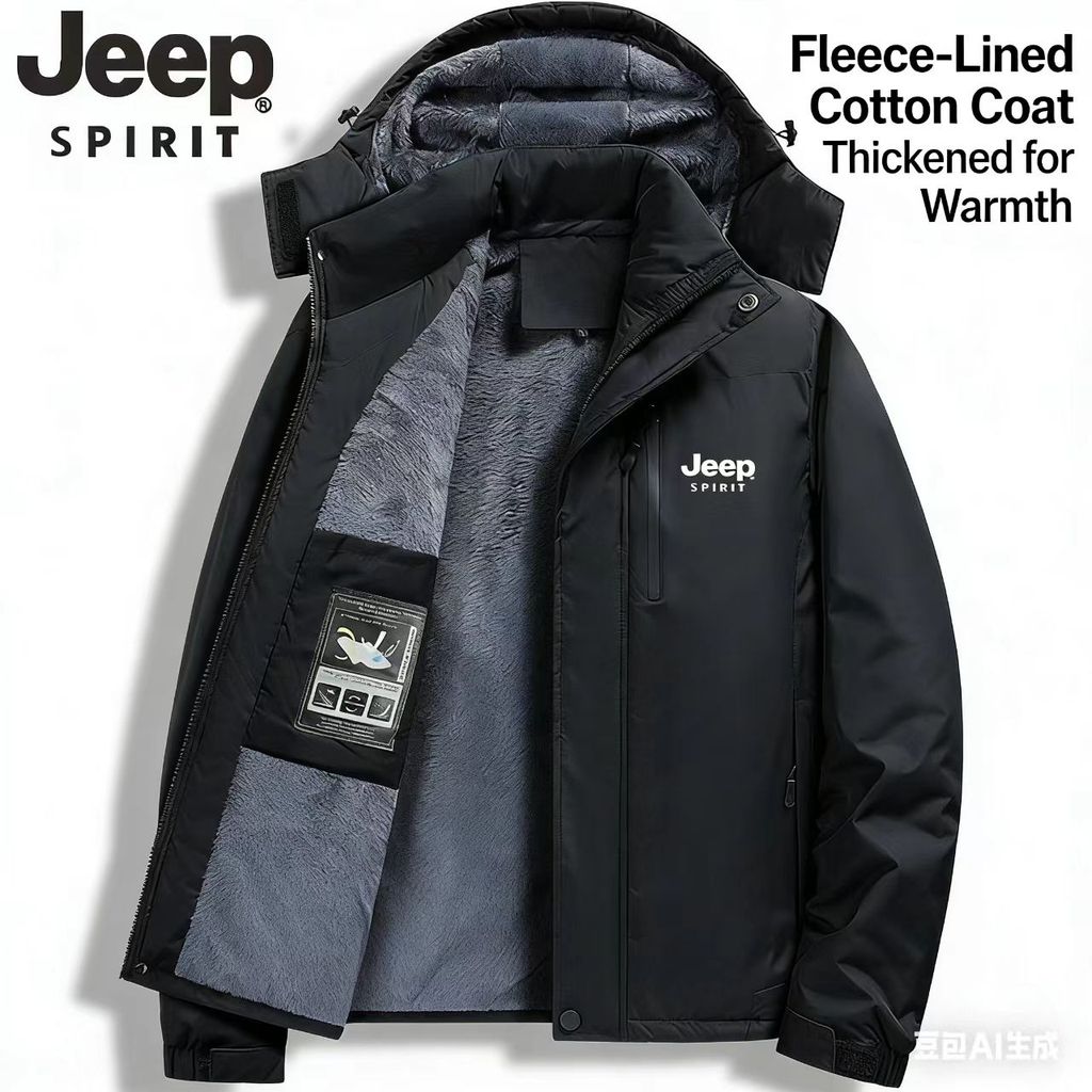 Jeep Spirit jacket for men's autumn and winter, thick outdoor hood detachable windbreaker,