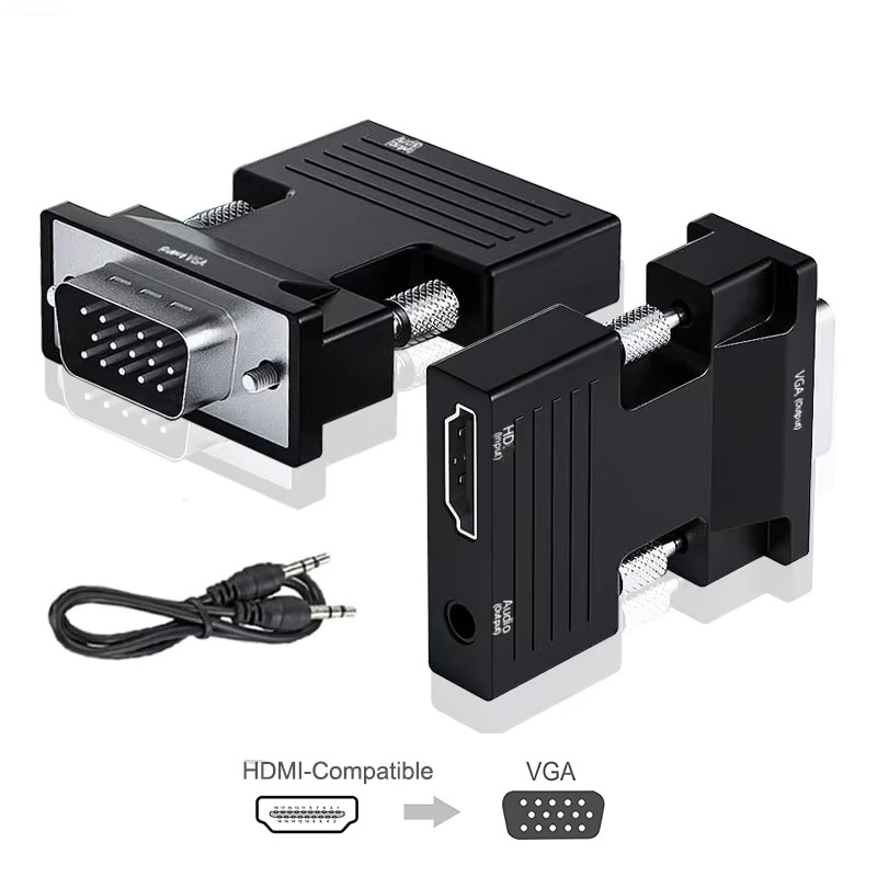 Hdmi-Compatible To Vga Adapter Converter Tv Box 1080P Pc Aux Jack 3.5 Video Audio Cable Projector