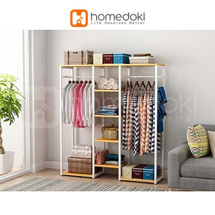 Homedoki Rak Baju Gantung / Stand Hanger / Rak Baju / Rak Pakaian / Rak Gantung Baju Kayu Besi