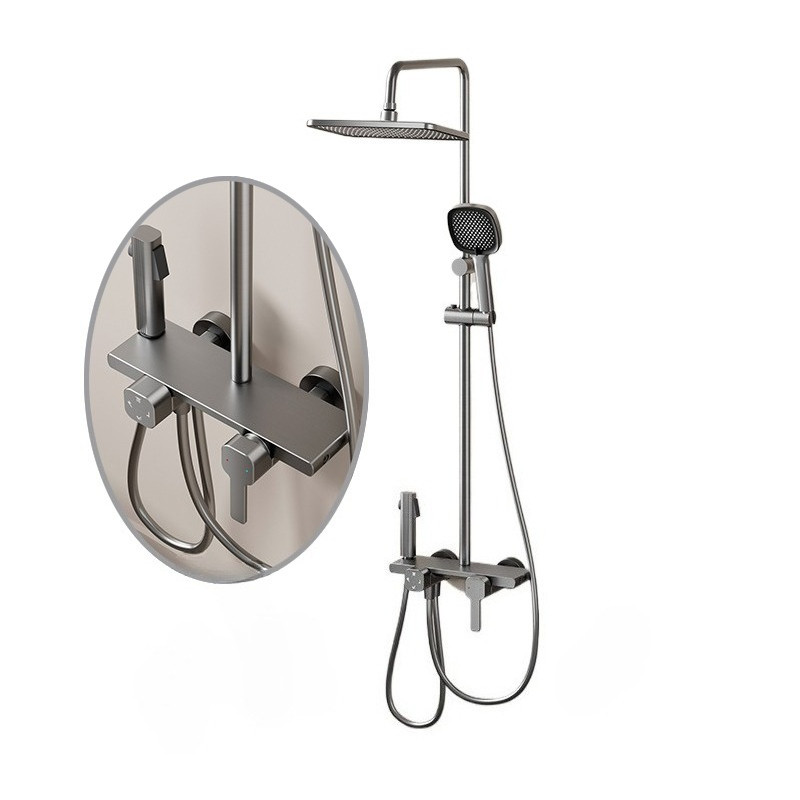 Space Aluminum Shower System Four Ways Water Outlet Bathroom Shower Faucet Set Rainlfall Pressurized