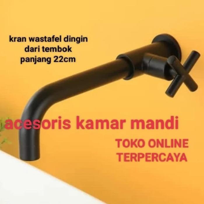 Kran Dinding Panjang Hitam Kran Wastafel Tembok Baling Black Stainles