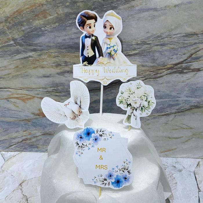 Topper Wedding / Topper Cake Pernikahan / Topper Happy Wedding Set