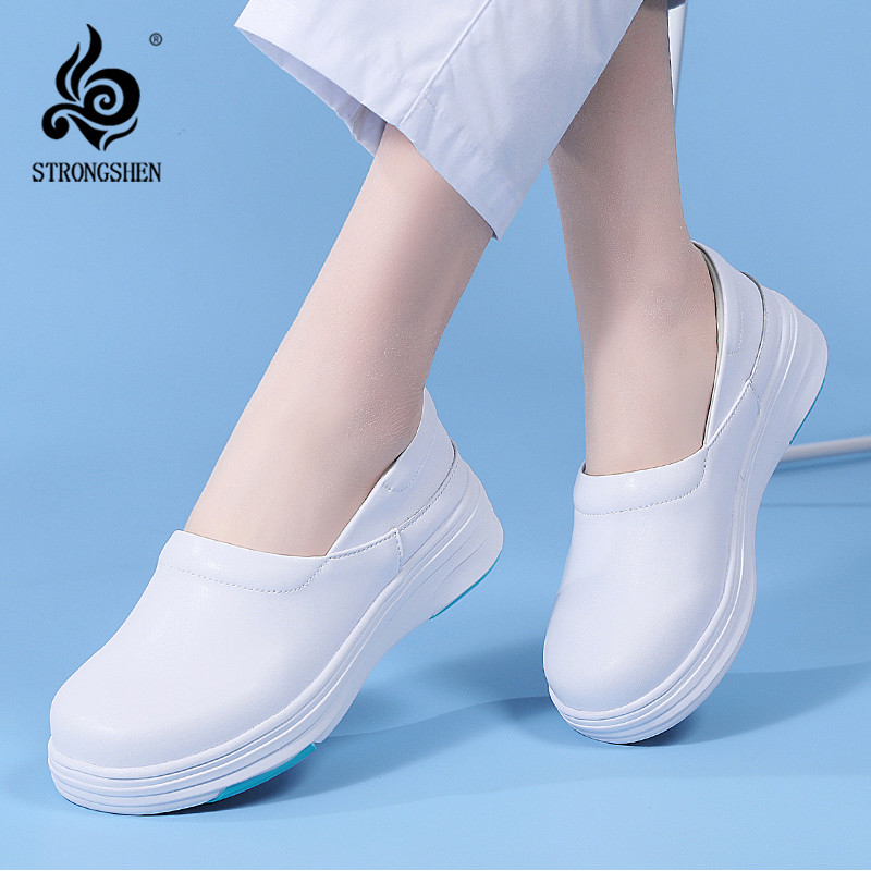Women Nurse White Shoes Waterproof Comfortable Walking Shoes Breathable Female Footwear Platform
