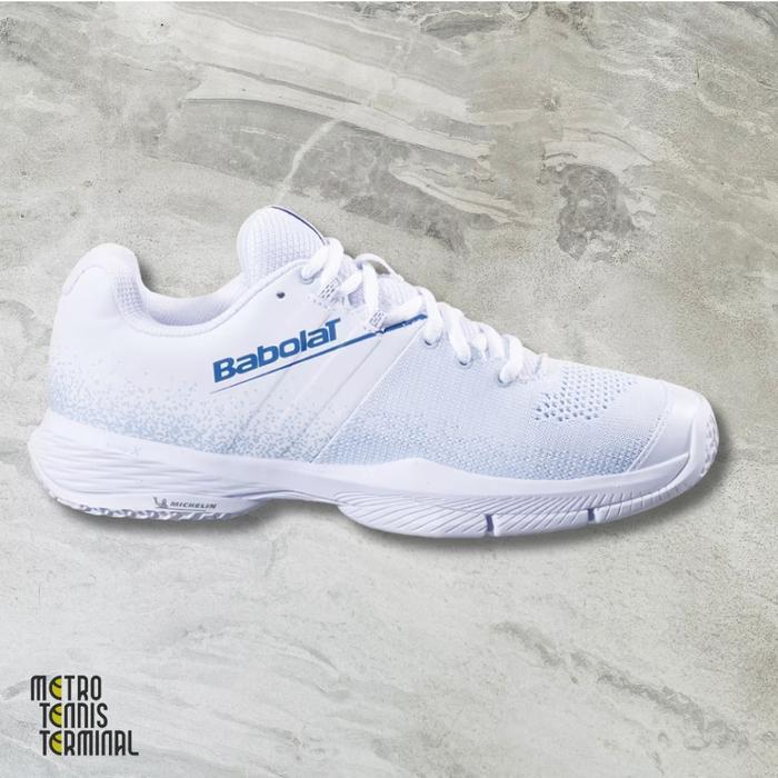READY Babolat Sensa White Cool Blue Women Padel Shoes ( Sepatu Padel Wanita Babolat )