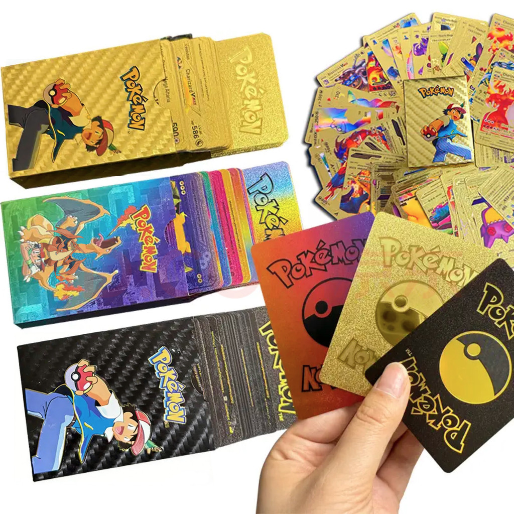 55/110Pcs Pokemon Colorful Gold Foil Card Pikachu Charizard Arceus Diamond Rainbow English French