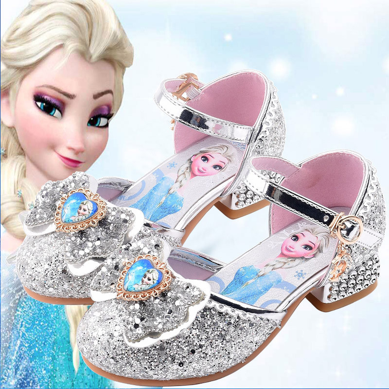 Disney Frozen Elsa Kids High Heels Shoes For Girls Cartoon Leather Children Shoes Princess Shoes
