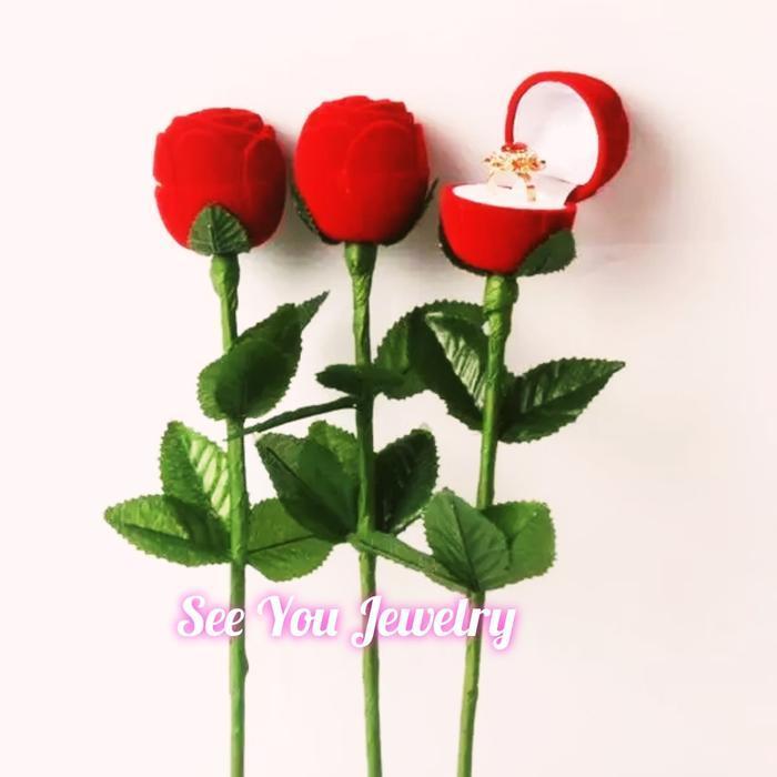 KOTAK CINCIN / BOX TEMPAT CINCIN BUNGA MAWAR ( + TANGKAI ) VALENTINE