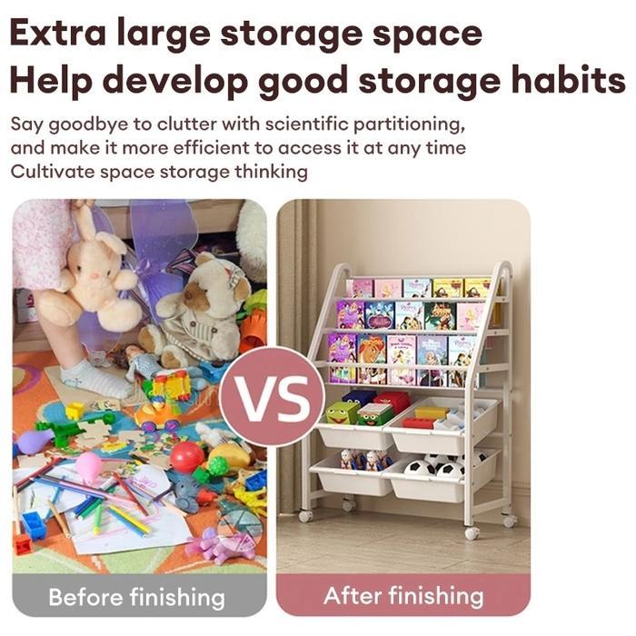 Rak Buku Susun Serbaguna Tempat Rak Buku Anak Rak Portable Roda Rak Mainan Rak Roda Toy Storage