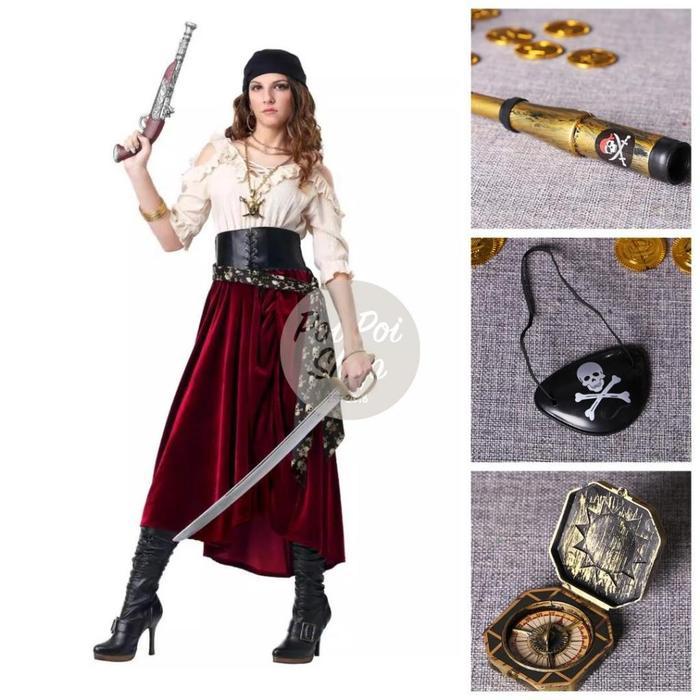 Kostum Bajak Laut Pirate Wanita Dewasa Aksesoris Pirate Set Kostum Halloween Kostum Cosplay Bajak