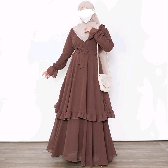 Gamis Malaysia Model Terbaru Kekinian Gamis Muslim Melayu Polos Bahan Cerutty Babydoll Light Grey