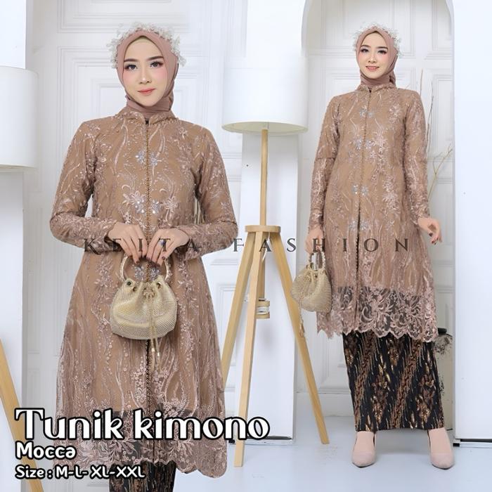 Setelan Tunik Lusia Motif Bunga Payet Rok Plisket Mutiara Untuk Wanita Muslim Cantik