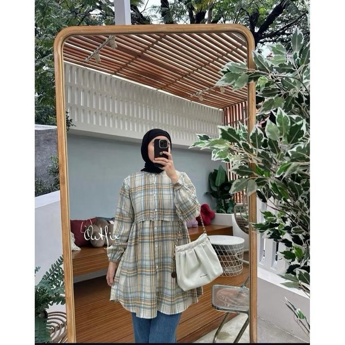 Manja Tunik Flanel/ Atasan Flanel wanita kekinian/ Kemeja flanel tunik terbaru