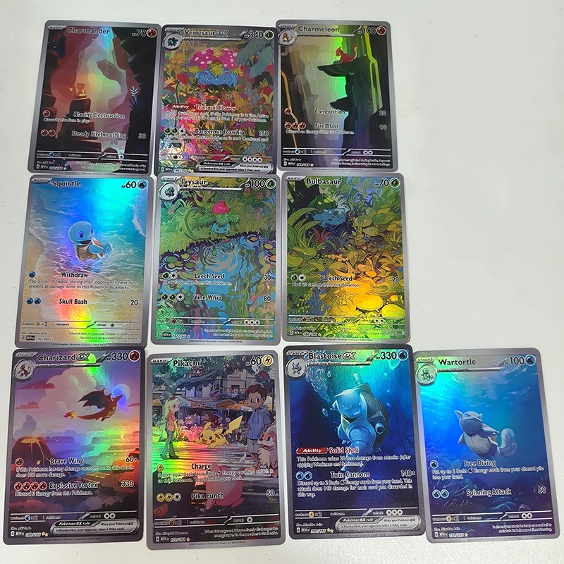 10pcs/set Diy PKM 151 Series EX Blastoise Charizard Venusaur Squirtle Rainbow Card Pocket Monsters