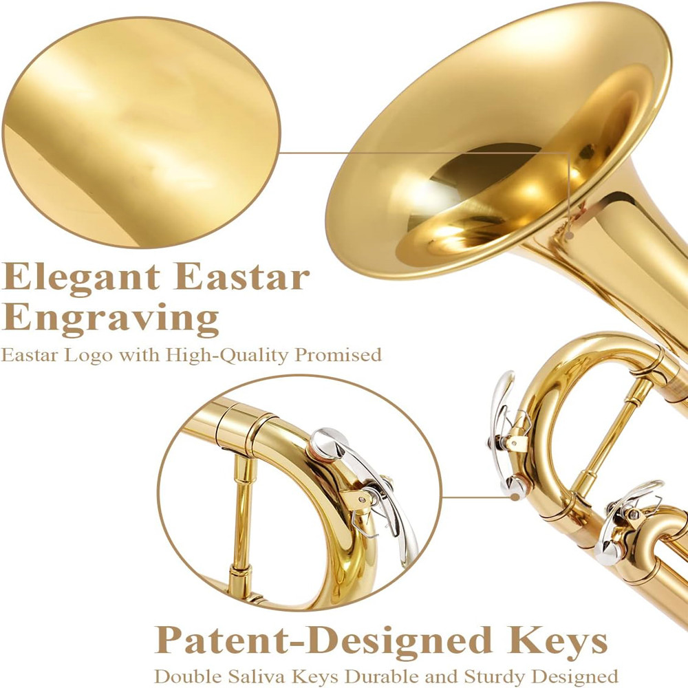SLADE Bb Standard Gold Trumpet Set Brass Trumpet for Beginners Student Trumpet Instrument with Hard