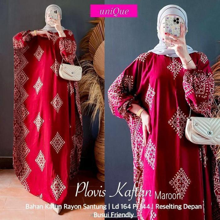 Gamis Kaftan Plovis Jumbo Ld 170/Baju Wanitia Lowo Batik Pekalongan Busui Rayon Premium Kekinian