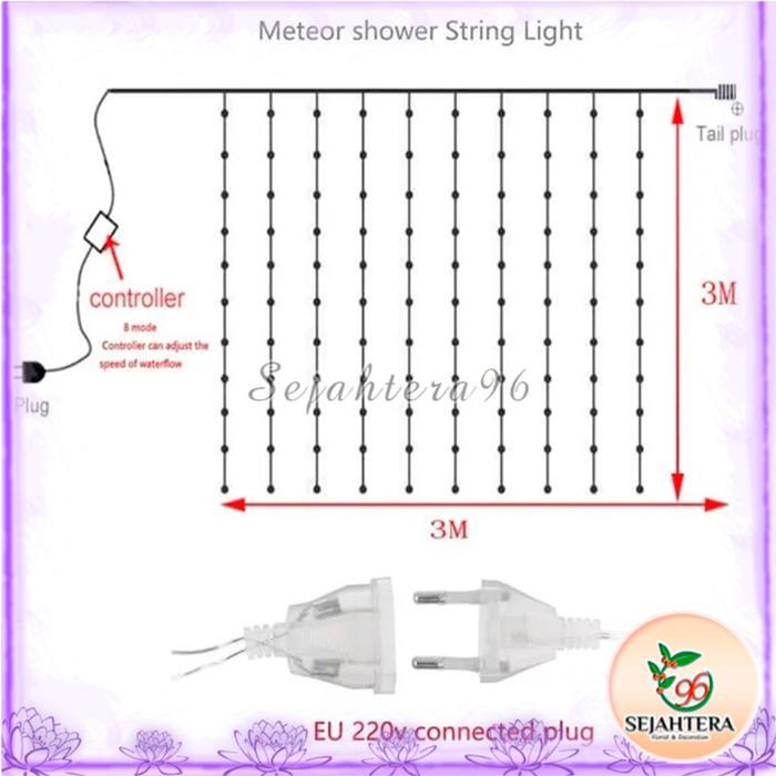 "New" Lampu Air Terjun Waterfall Lighting 3x3 Meter Lampu Tirai Hujan LED