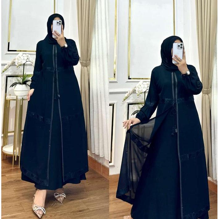 GALERI SICANTIK - COD - Gamis Abaya Hitam Polos 2024 Bahan Jatuh Model Lengan Balon