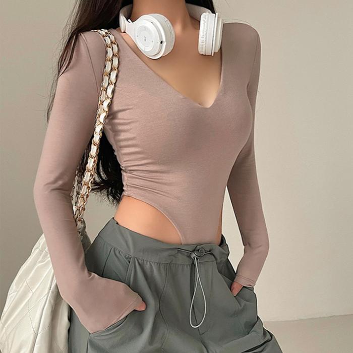 Best Seller PremiumV Neck Long Sleeve Bodysuit Top 2948 (S/M/L) Original