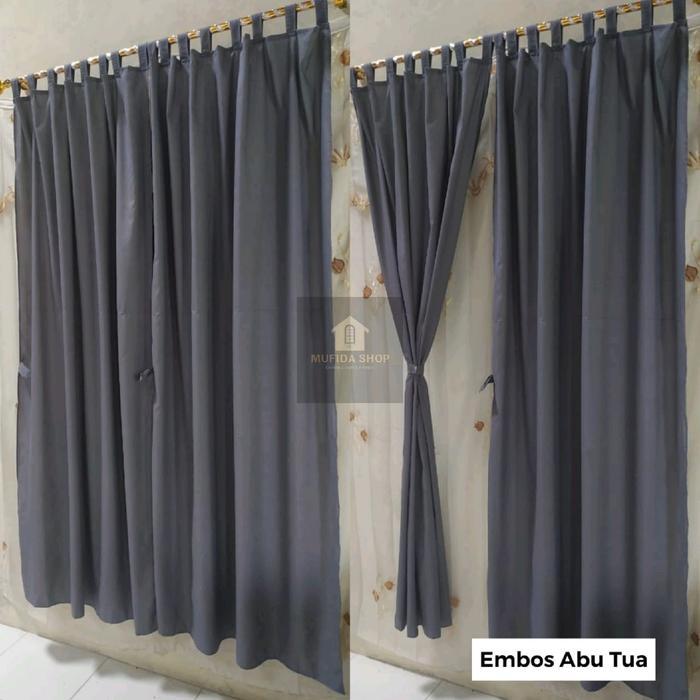 Gorden Pintu Gorden Jendela Polos Embos Tali Perekat Katun Curtain
