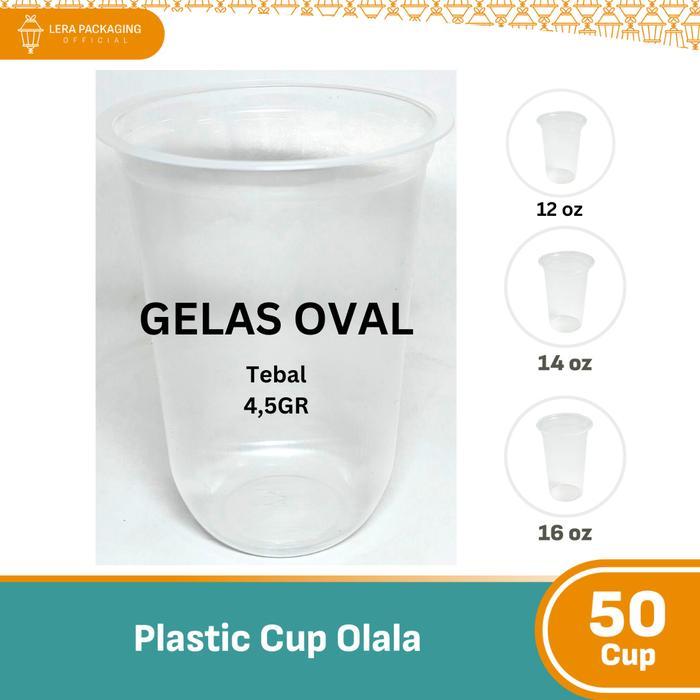 [50pcs] Gelas Plastik OVAL Bening 12, 14 & 16 Oz / Gelas Plastik Kopi / Gelas Plastik Tahan Panas /