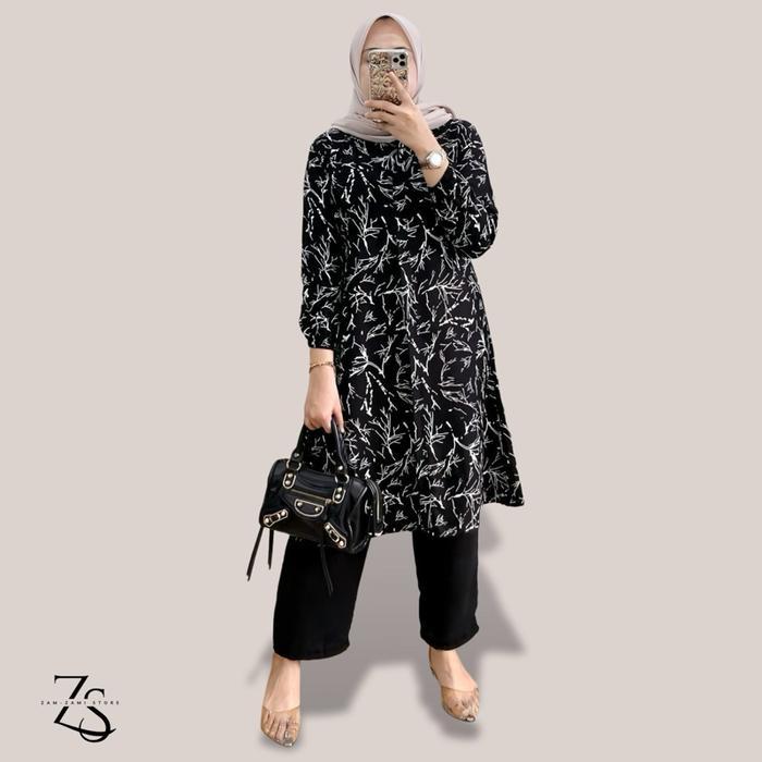 PREMIUM ONE SET LAVETA LONG TUNIK RAYON - SETELAN TUNIK RAYON MOTIF BUNGA CELANA CRINKLE PREMIUM -