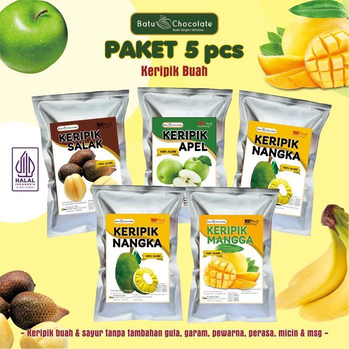 Promo Paket 5 Bungkus Keripik Buah - Keripik Nangka Apel Mangga Salak