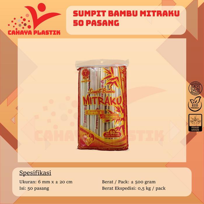 Sumpit Bambu Higienis Sumpit Mitraku 6mm x 20cm Isi 50pasang / Sumpit Kayu