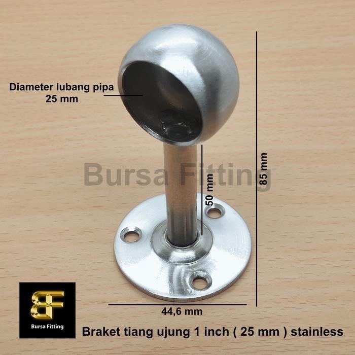Stok Baru Braket tiang ujung pipa bulat 1 inch stainless / braket dop pipa 25 mm