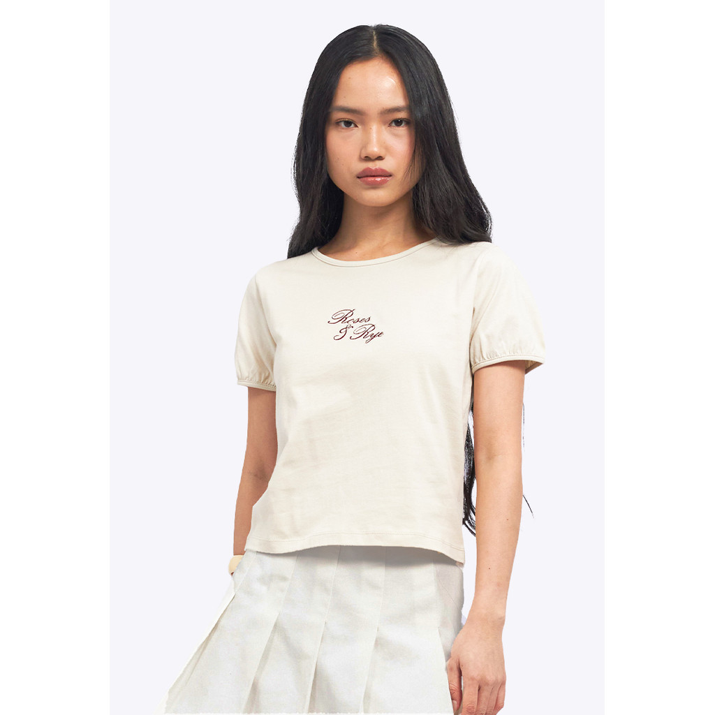 COLORBOX Puff Sleeve Graphic T-Shirt Taupe