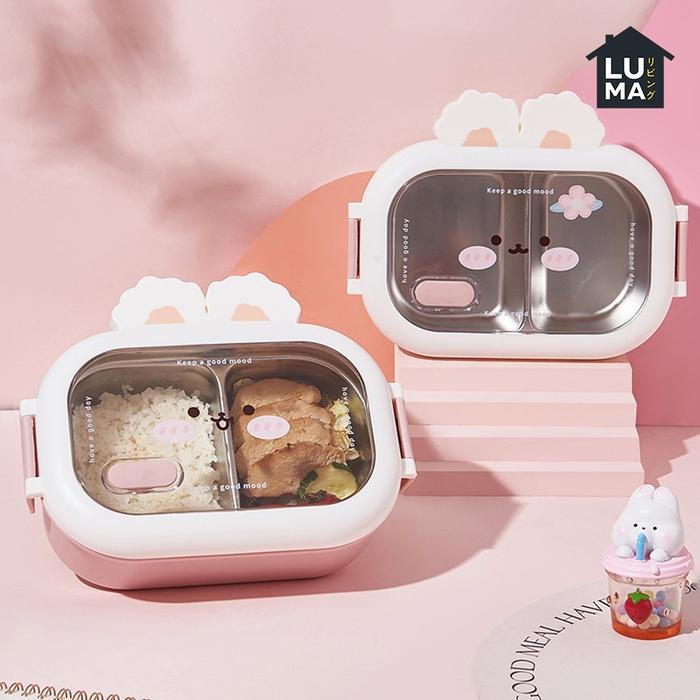 Lunch Box Sealed Bento Kotak Makan Sekat Bekal Anak Sekolah Karakter Kelinci Lucu Serbaguna