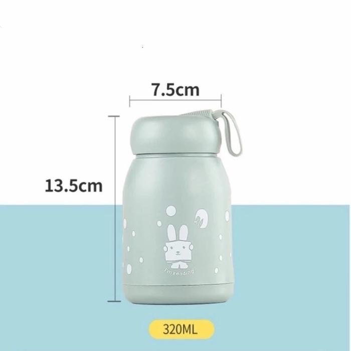 Botol Minum Kaca Bening Termos Motif Rabbit / Gelas Kaca Vacumm Flask Kotak Hadiah Vacuum