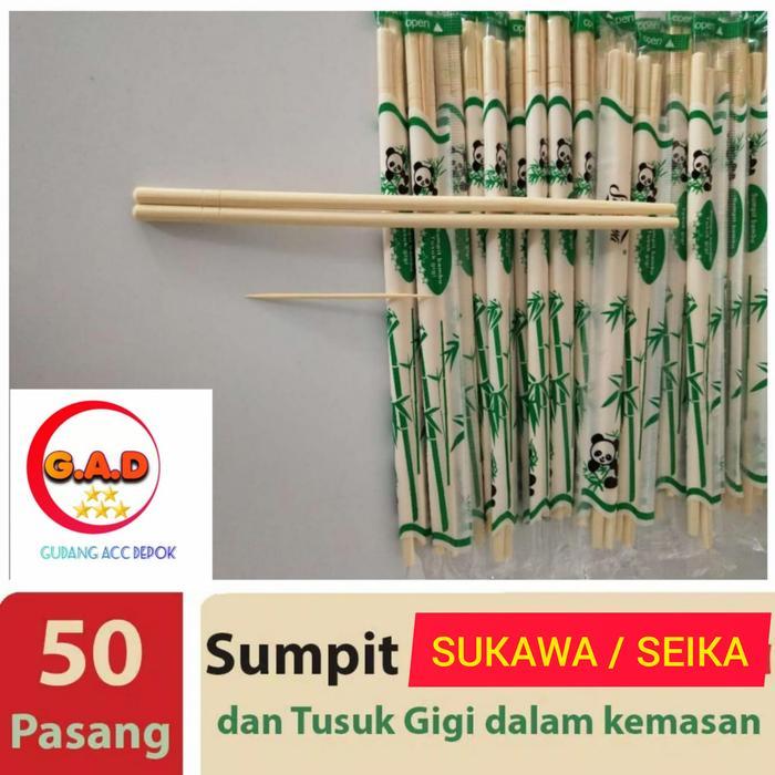 Sumpit Bambu + Tusuk Gigi Isi 50 Pasang / Sumpit Sukawa / Sumpit Panda