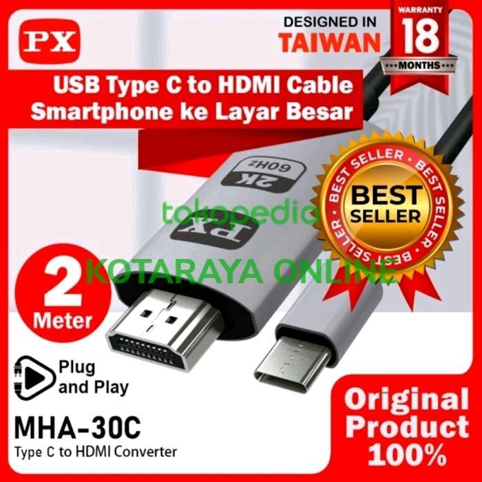 PX MHA-30C 2M Kabel Converter Type-C Tablet Smartphone To HDMI TV DLL Jam DISKON