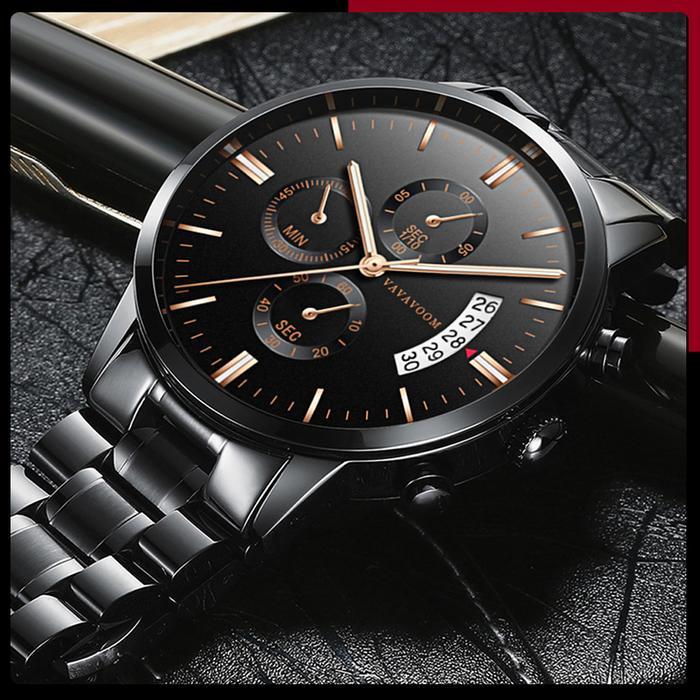 Vavavoom 214 Jam Tangan Pria Business Stainless Steel Analog Quartz Original Tahan Air Watch + Kotak