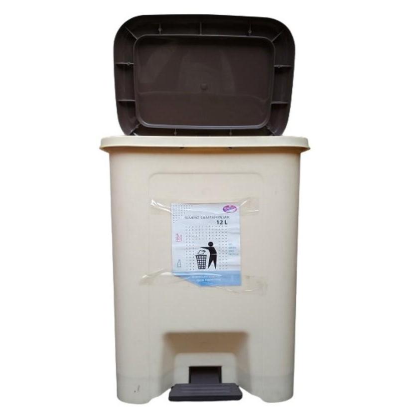 Tempat Sampah Plastik Injak / Tempat sampah injak cokelat 12 Liter / Keranjang sampah injak tutup