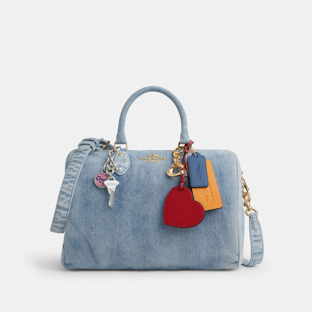 Coach Rowan Large Satchel Bag In Loved Denim With Charms - Tas Jinjing Wanita