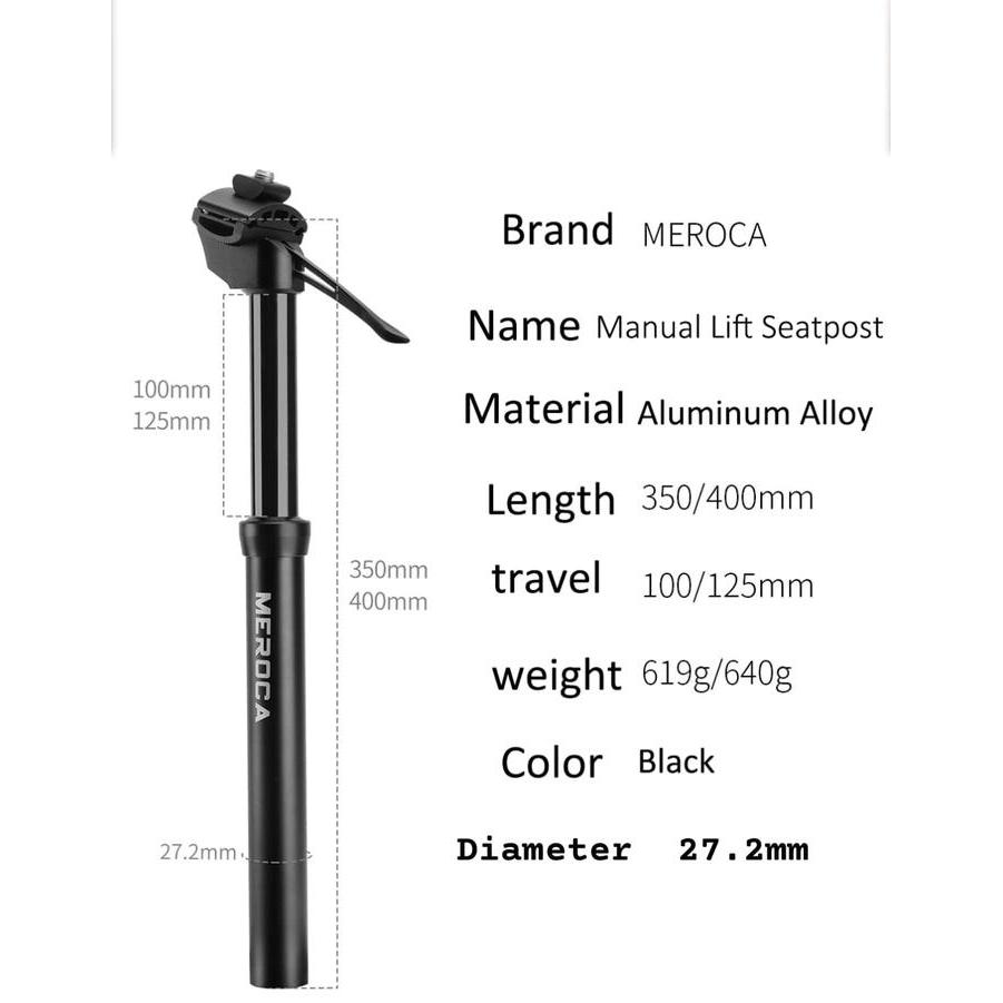 Meroca Dropper Adjustable Seatpost 27.2 Tuas Diameter Seatposh Sepeda 27.2mm travel 100 125 mm Tuas