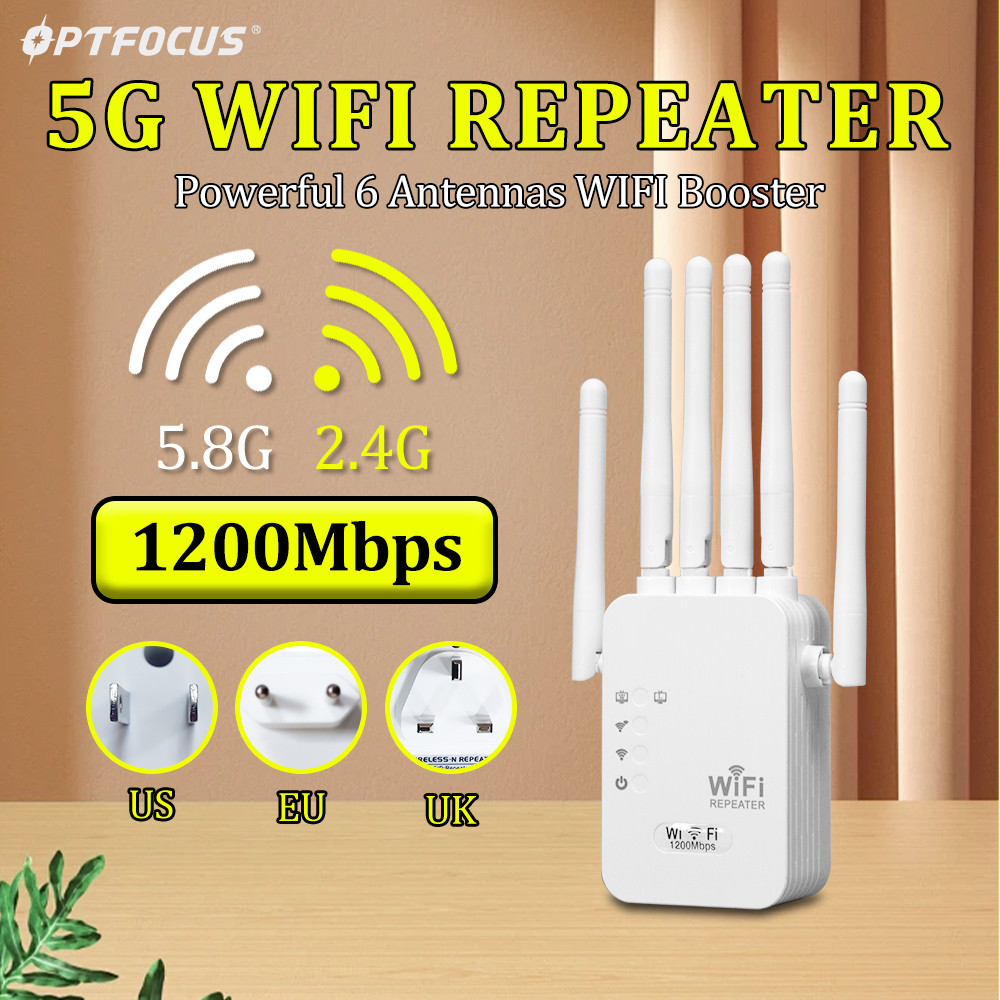 OPTFOCUS WiFi Repeater 1200Mbps 5G 2 Lan Signal Repetidor Wireless Wifi Extender Amplificador 6