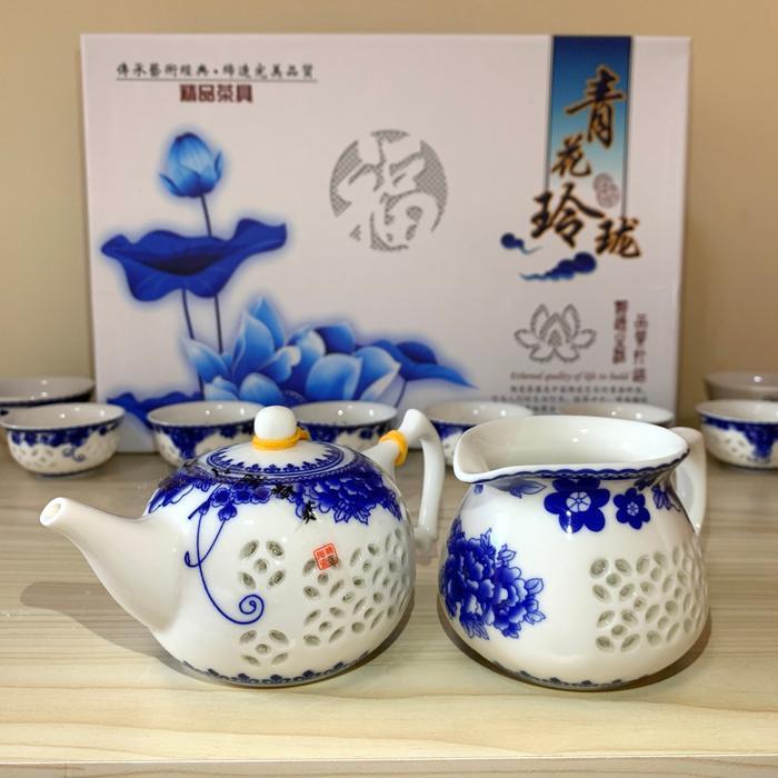 CHINESE TEA SET KERAMIK TEA POT TEA CUP BUNGA BIRU
