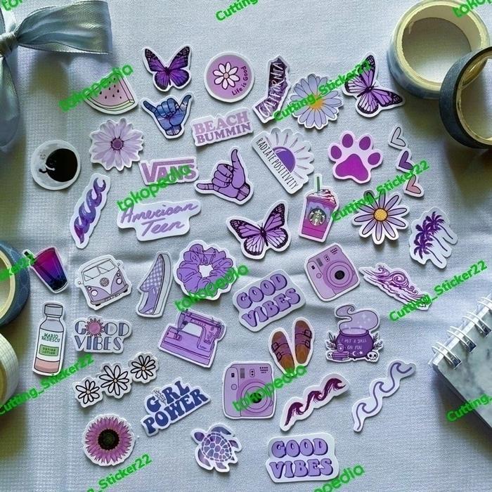 MODEL 45 K STICKER AESTHETIC PURPLE / STIKER UNGU / STIKER LUCU