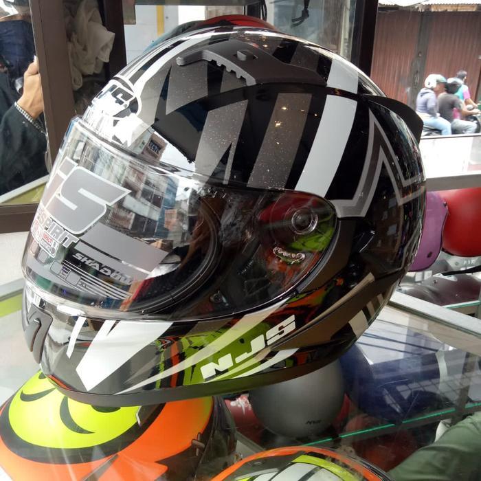Helm Njs Shadow Double Visor Motif New Abu Lis Putih Kilat Njs Shadow