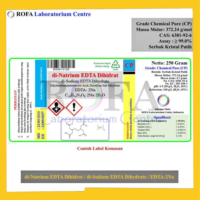 DI-NATRIUM EDTA DIHIDRAT / DI-SODIUM EDTA DIHYDRATE / EDTA / NATRIUM EDTA / EDTA-2NA CP 250 GRAM