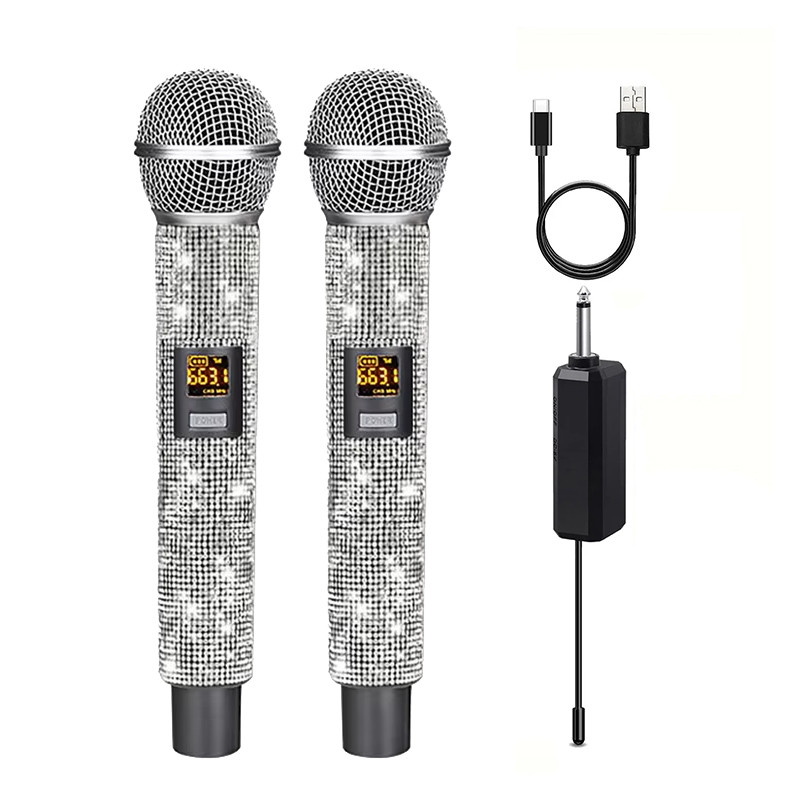 Professional Wireless Microphone with Diamond Type-C Charging Home KTV Outdoor Audio Mic VHF Stage