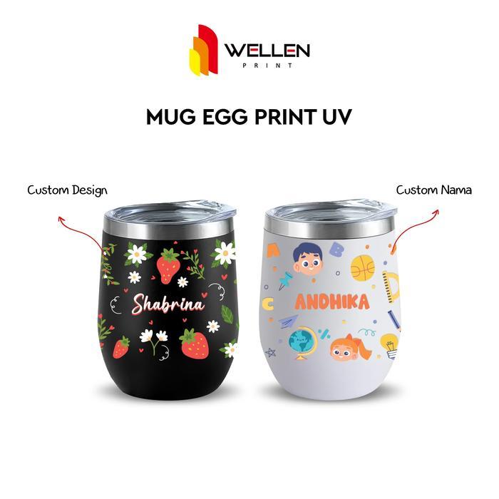 WELLEN PRINT Cetak Mug Egg Shaped UV Print Custom / Tumbler Coffee Cup Gelas Kopi Cangkir Teh