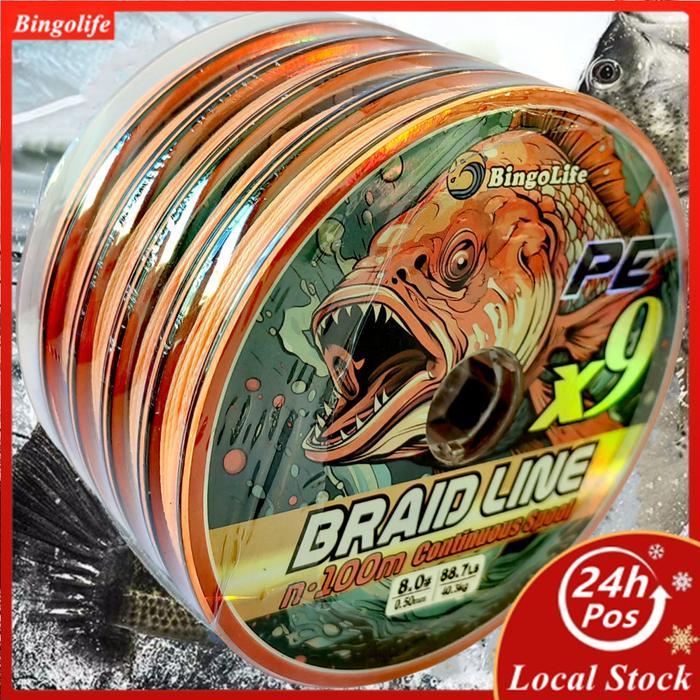 BINGOLIFE ORANGE TALI PANCING PE X9 SUPER BRAID 5X100M CONNECTING 7KG ~ 40.3KG KUAT ABRASI