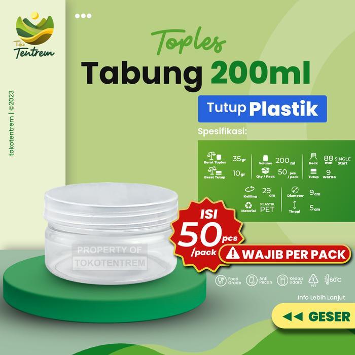 Toples Tabung 200ml PLASTIK - Toples Cylinder - Toples kue 200ml